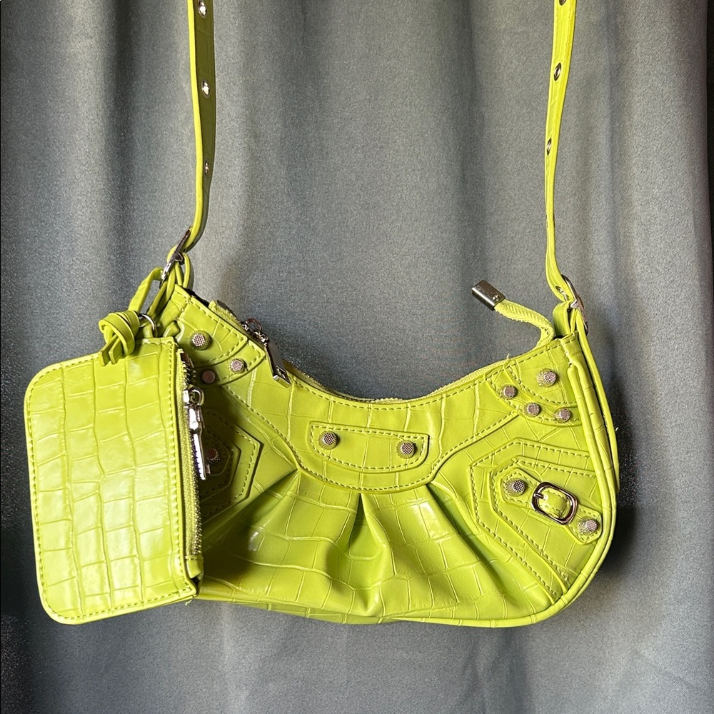 Lime Green faux Croc-Embossed Women's Bag